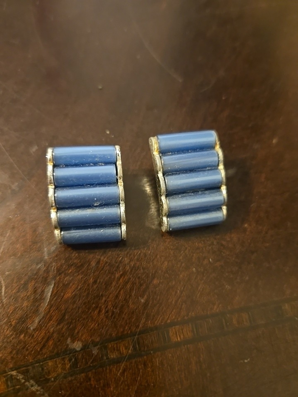 Unbranded Blue Tube Bead Clip-On Earrings